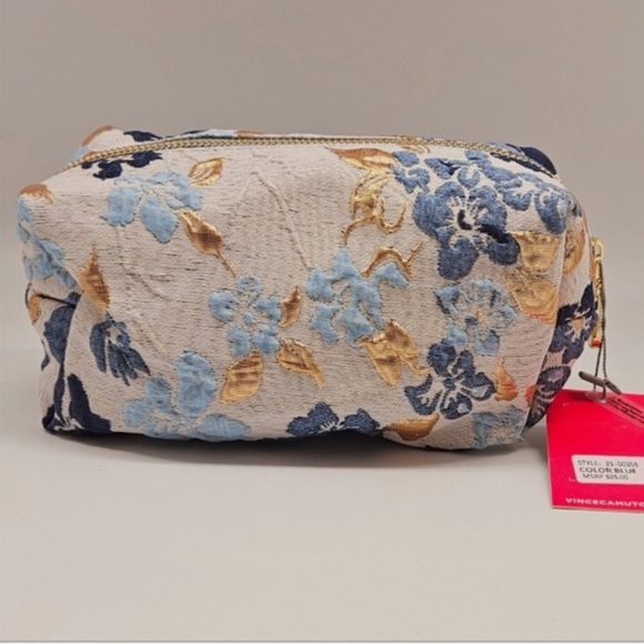 Beautiful Vince Camuto Blue and Gold Floral Women's Makeup Bag NWT - Picture 10 of 12
